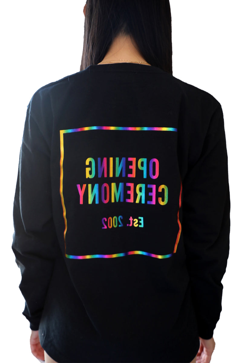 OK OC RAINBOW FOIL PRINT LONG SLEEVE T SHIRT Black Office Kiko