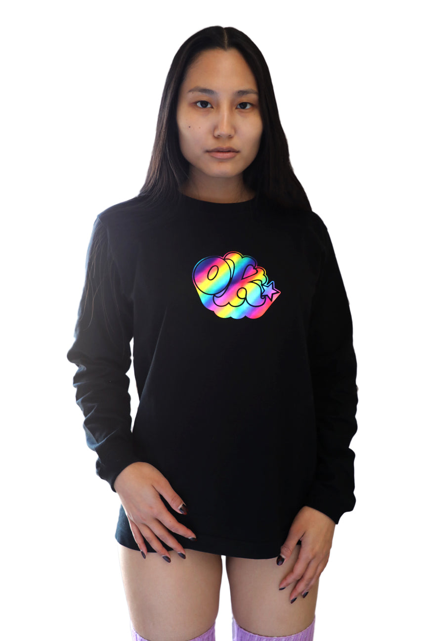 OK × OC] RAINBOW FOIL PRINT LONG SLEEVE T-SHIRT (Black) – Office Kiko